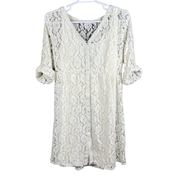 Torrid 2X NWT Womens White Lace Overlay Button-Front Shirt Dress Roll Tab Sleeve - Picture 9 of 16